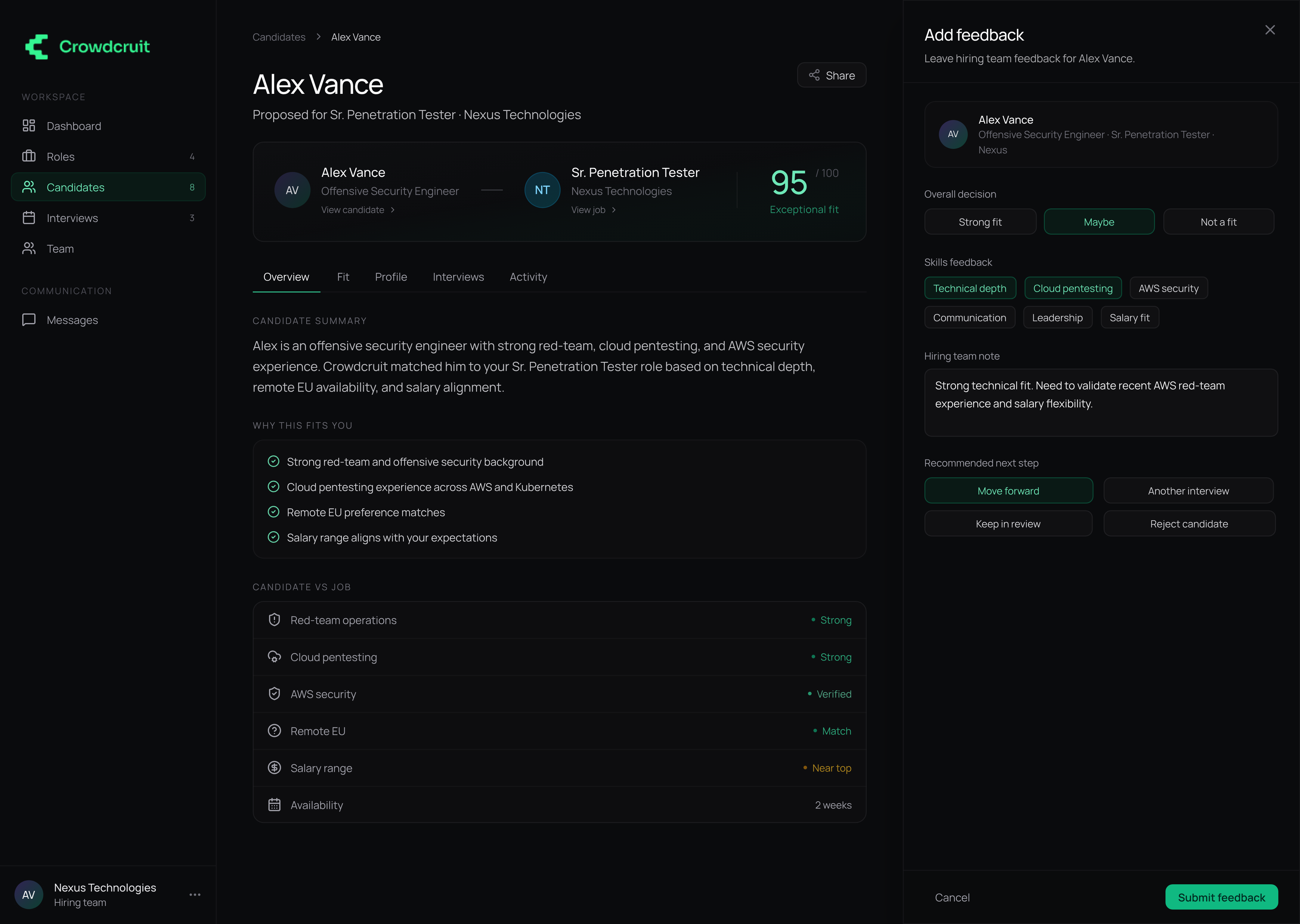 Company – add feedback panel